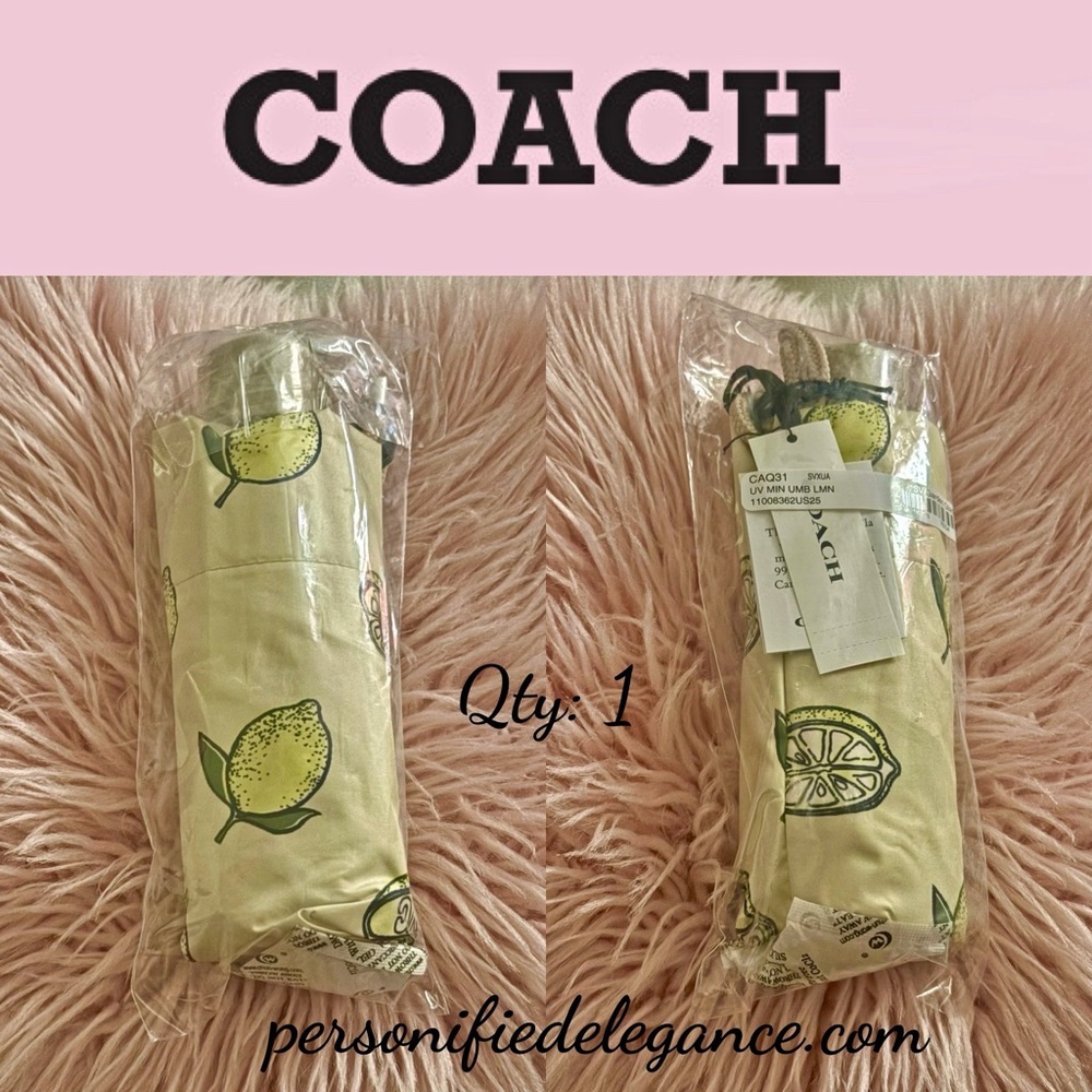 NEW Coach Lemon Print Garden Glade Yellow Multi UV Protection Mini Umbrella - Picture 13 of 13